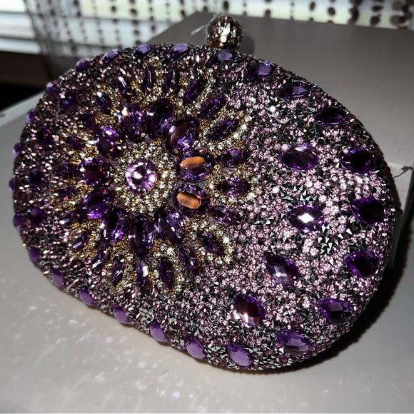 RAMLA Purple Jeweled Clutch with Chain Handbag NWOT - Picture 8 of 9